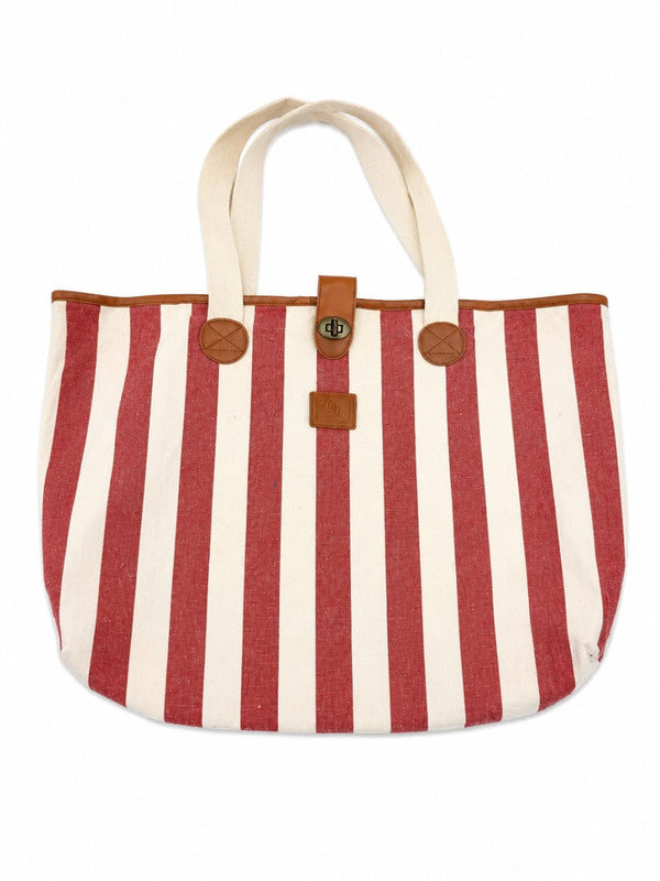 Red Large Stripe Canvas Tote Bag