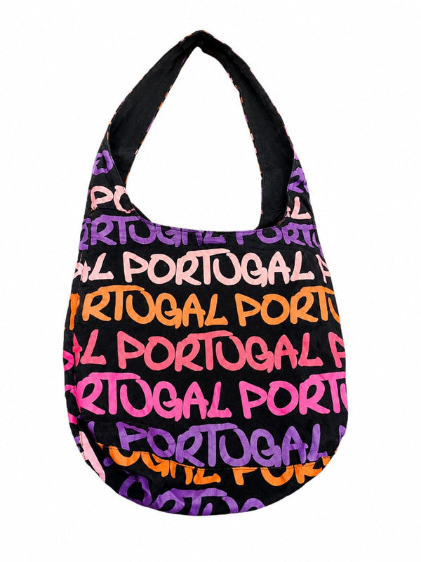 Portugal Graphic Print Canvas Hobo Bag