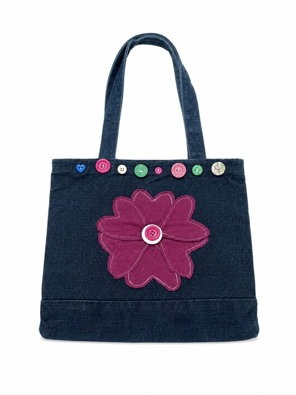 Handmade Floral Appliquéd Denim Tote Bag