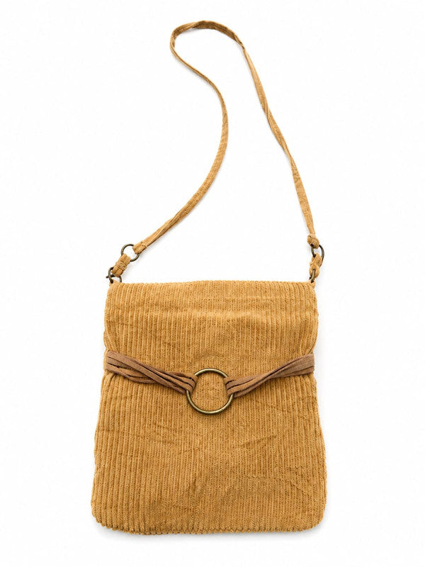 Trendy Mustard Yellow Corduroy Crossbody Bag