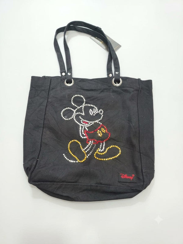 Mickey Mouse Embellished Black Canvas Tote Bag