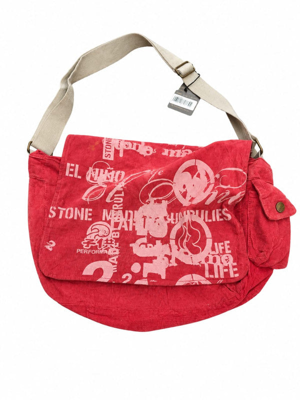 Vintage-Style Red Graphic Messenger Bag