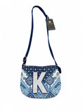 Personalized Letter K Blue Bandana Print Crossbody Bag