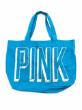 Blue Shopper Tote Bag with PINK Latter