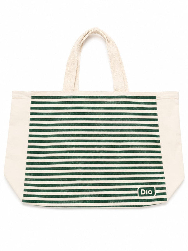 Green Striped Canvas Field Tote Bag