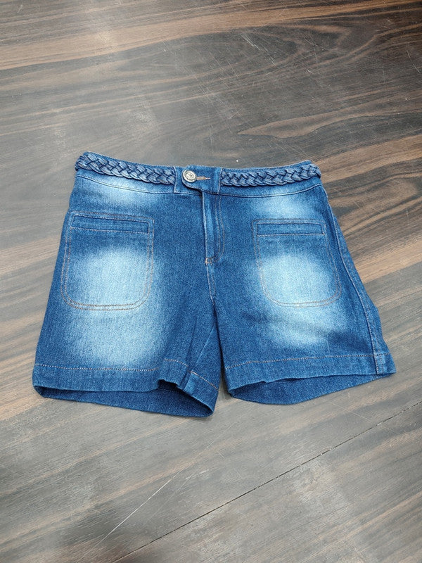 Women's Braided Waistband Denim Shorts with Patch Pockets : Size 30