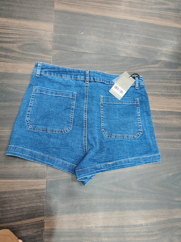 Women's High-Rise Stretch Denim Shorts in Medium Blue : Size 32