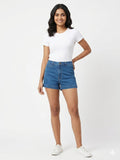 Women's High-Rise Stretch Denim Shorts in Medium Blue : Size 32