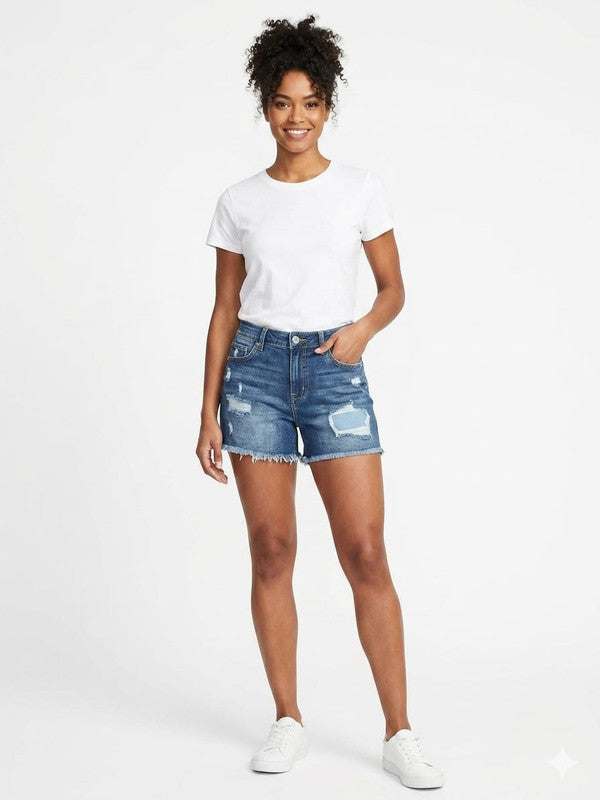 High-Rise Distressed Denim Shorts : Size 30