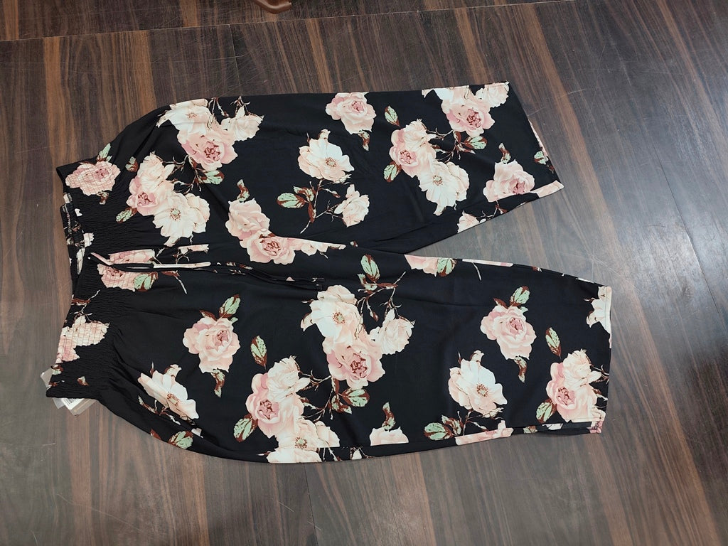 Women's Floral Print Palazzo Pants - Black - Size: 40