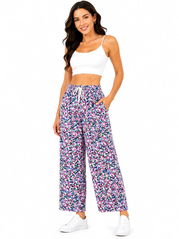 Women's Vibrant Multicolour Floral Print Palazzo Pants - MULTI - Size: 44