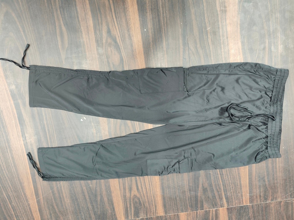 Relaxed Fit Parachute Cargo Track Pants with Adjustable Drawstring - Black - Size: 30