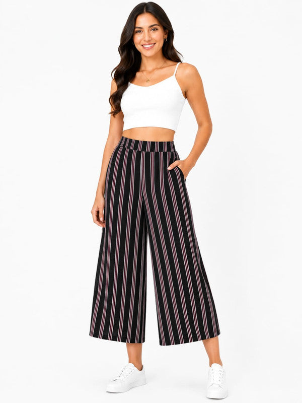 Black & Red Striped Wide-Leg Palazzo Pants - Black - Size: 30