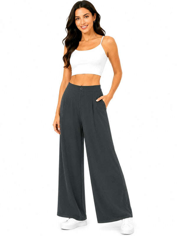 Women's High-Rise Pleated Wide-Leg Palazzo Trousers - Black - Size: 38