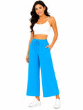 Women's Solid Turquoise Blue Palazzo Pants – Relaxed Fit Comfort Wear - Blue - Size: 38