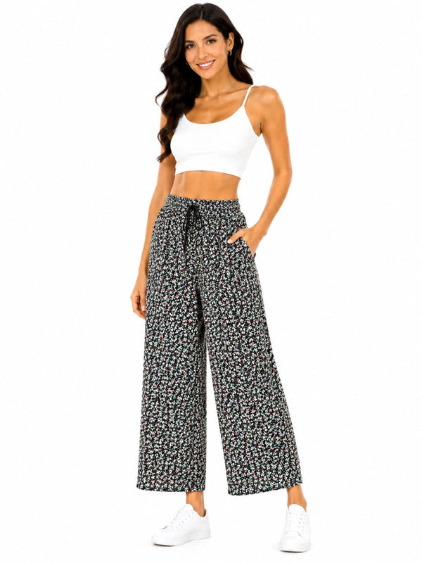 Women's High-Waist Floral Print Wide-Leg Palazzo - MULTI - Size: 38