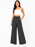 Women's Black and White Striped Wide Leg Palazzo - Black - Size: 30