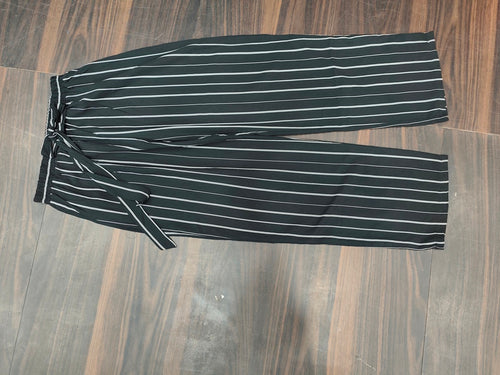 Black & White Striped Palazzo Pants with Tie-Up Belt - Black - Size: 28